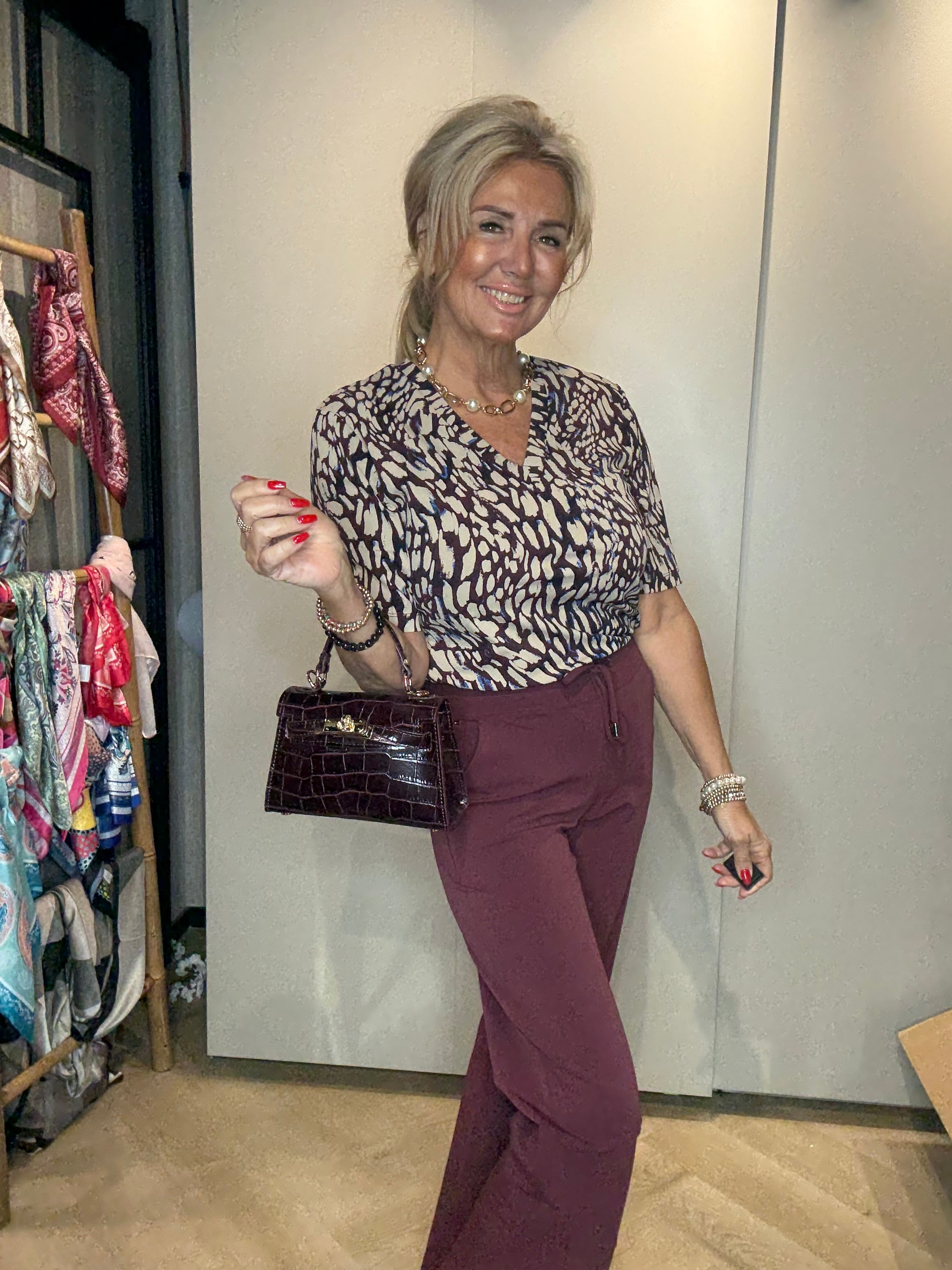 Mi Piace Travel Top Print Burgundy Latte 202271